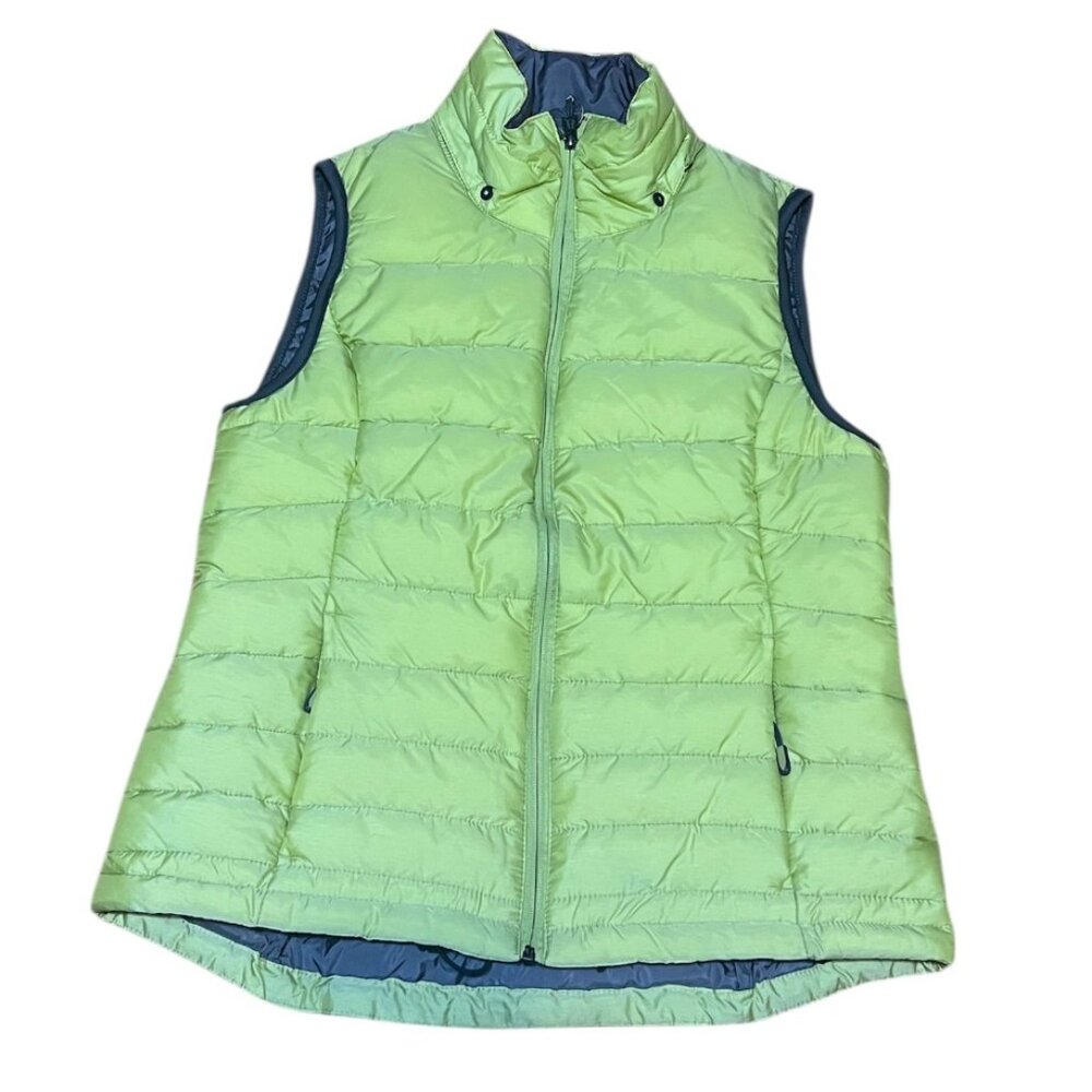 Tangerine Lime Quilted Puffer Vest with Navy Trim
